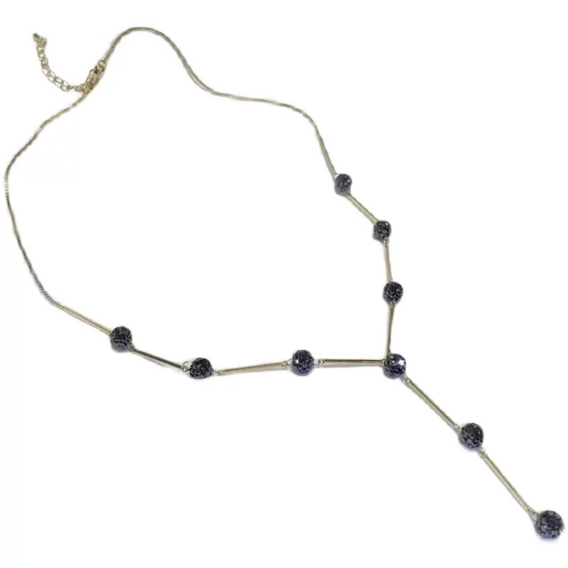 Xianlan168 Leng Yan Goddess Of South Korea&#039;S Small Light Sense Of Luxury Black Diamond Necklace Y Necklace Collarbone Chain Collar-image-706517603