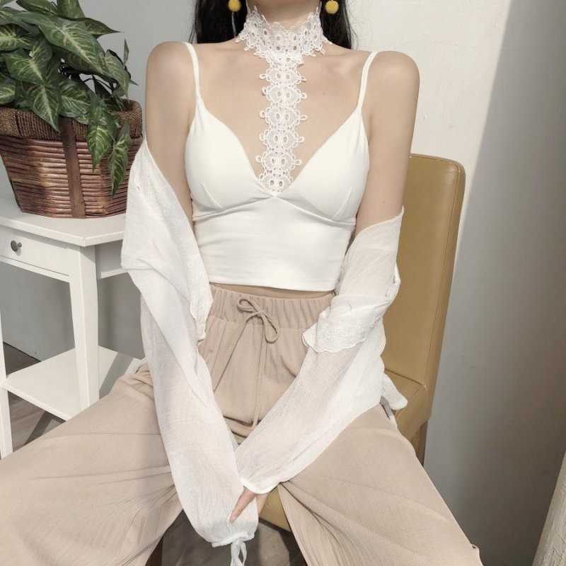

Fashion Women'S Summer Lace Top Sleeveless Tank Blouse Tops Shirt Off Shoulder V-Neck Sexy 210601, White