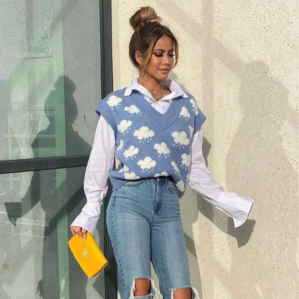 

Women Knit Sweater Vest Oversized V-Neck Sleeveless Casual Fashion Chic Lady Woman Sweaters Pullovers Tops 210709, As picture