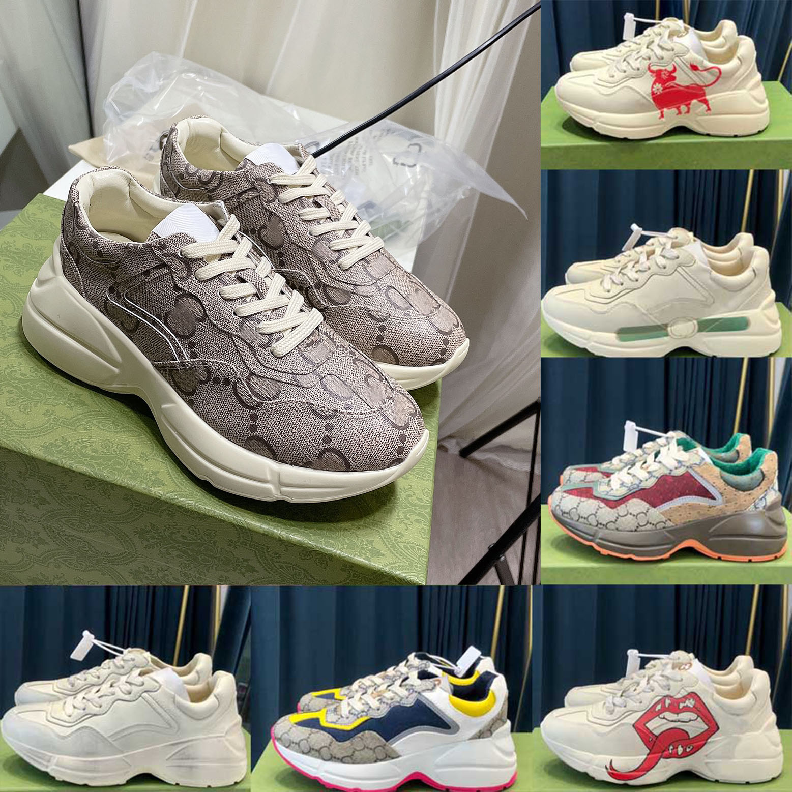 

Designer Rhyton Shoes Multicolor Sneakers Men Women Trainers Vintage Chaussures Platform Sneaker Strawberry Mouse Mouth Shoe With Box, 17