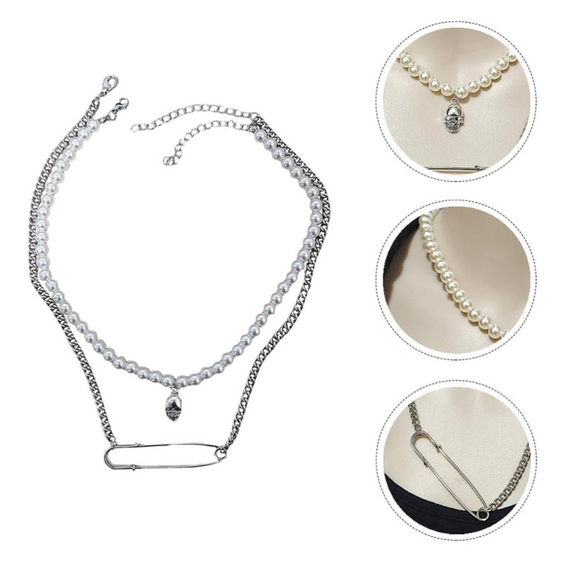 

Pendant Necklaces 2Pcs Creative Stylish Neck Female Chic Clavicle Chain Silver White
