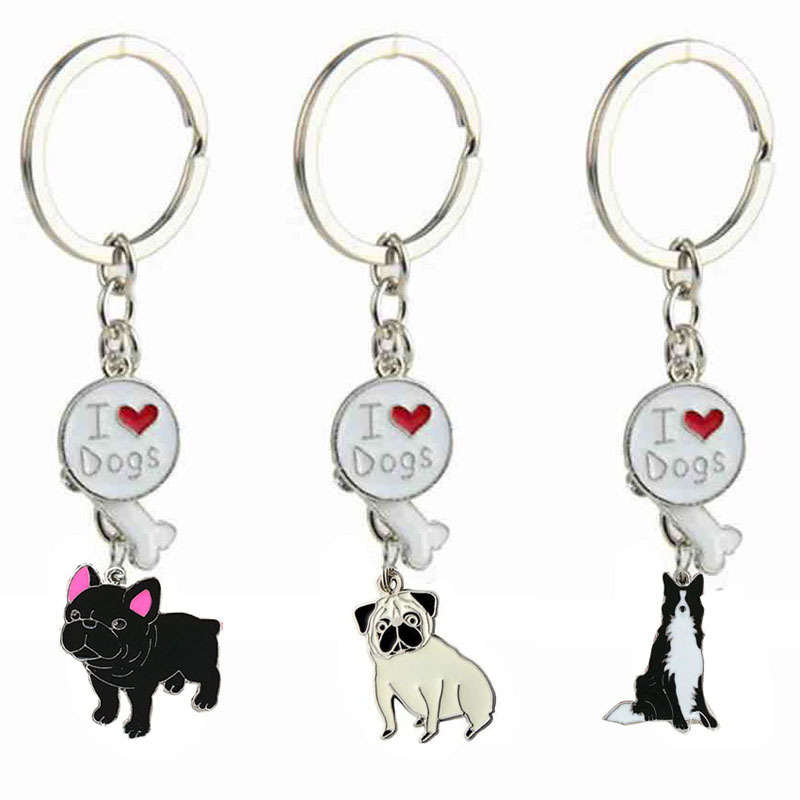 

French Bulldog Car Key Chains Cute Keyring Metal Pet Dog Pendant Bag Charm Men Women Keychain Key Ring Holder Gifts