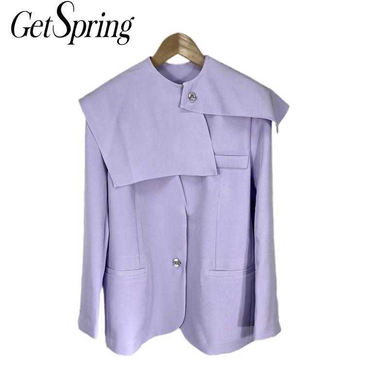 

Getspring Women Blazer Removable V-Neck Vintage s And Jackets All Match Loose Casual Suit Coats Femme 210601, Purple