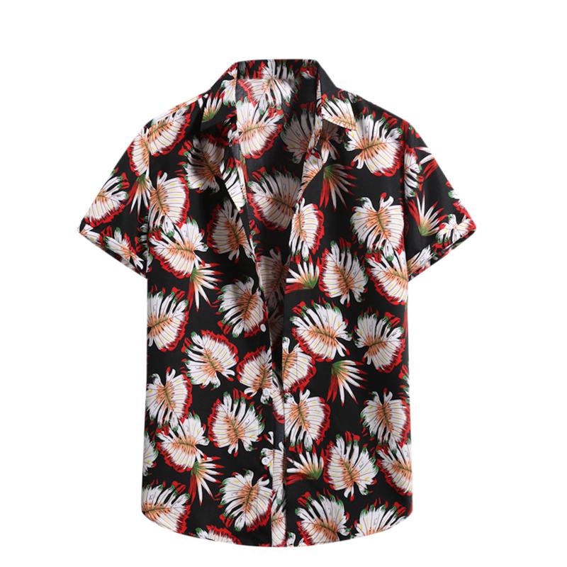 

Men's Casual Shirts 2021 Arrival Men Loose Shirt Ethnic Style Print Short Sleeve Stand Collar Tops Streetwear Hawaiian, White;black