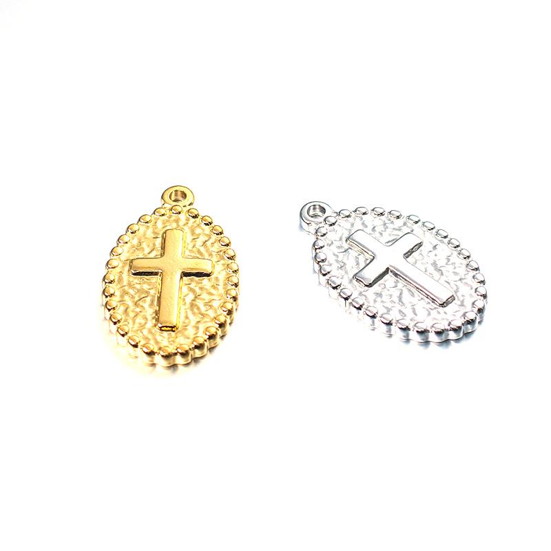 

Charms 5PCS/a Lot Stainless Steel Oval Cross Charm Jesus Pendant For Necklace Making DIY Jewelry Acessories, Bronze;silver
