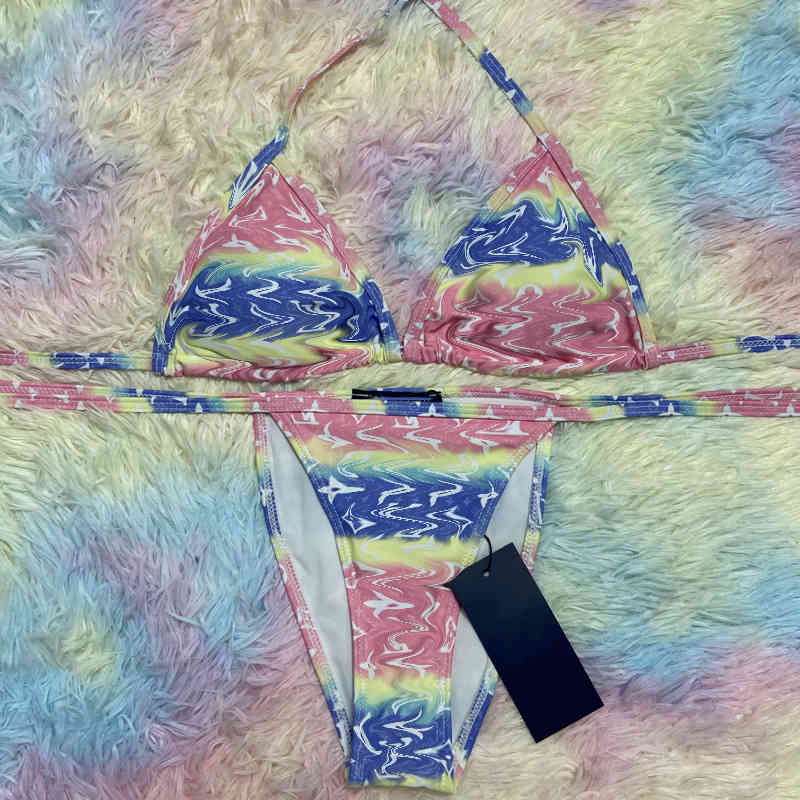

brand gradual tie dye letter printed bikini sexy triangle star resort swimsuit