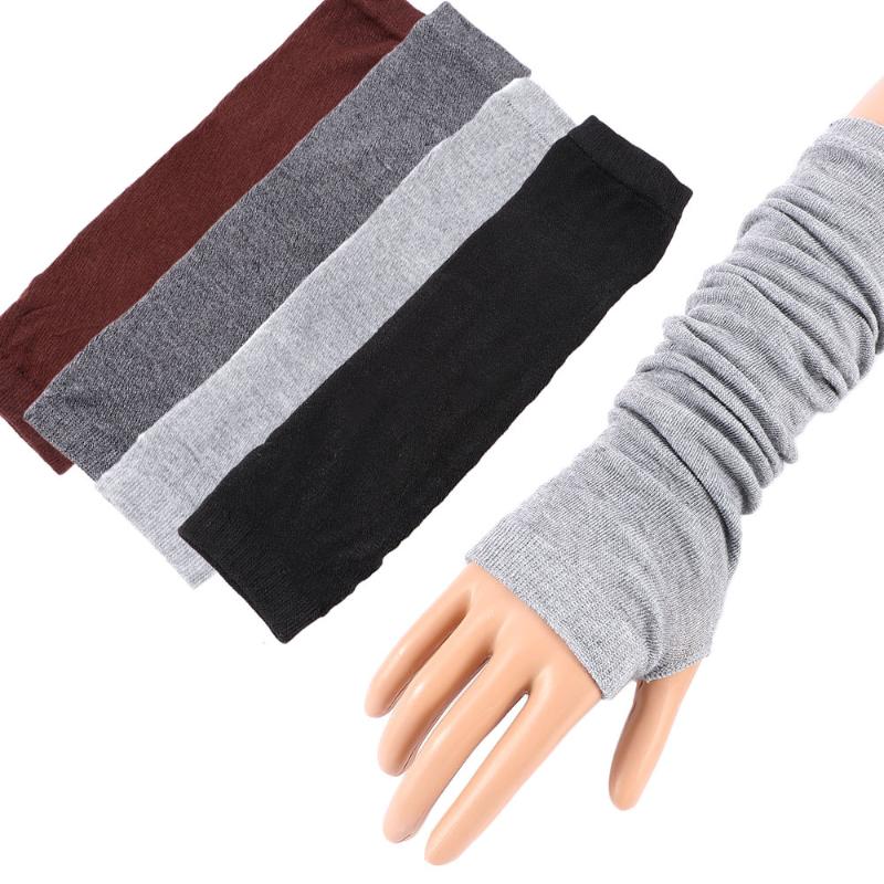 

Five Fingers Gloves Knitted Long Fingerless Mittens Glove Arm Warmer Stretchy Mitten Unisex Crochet Half Finger Selling, Blue;gray