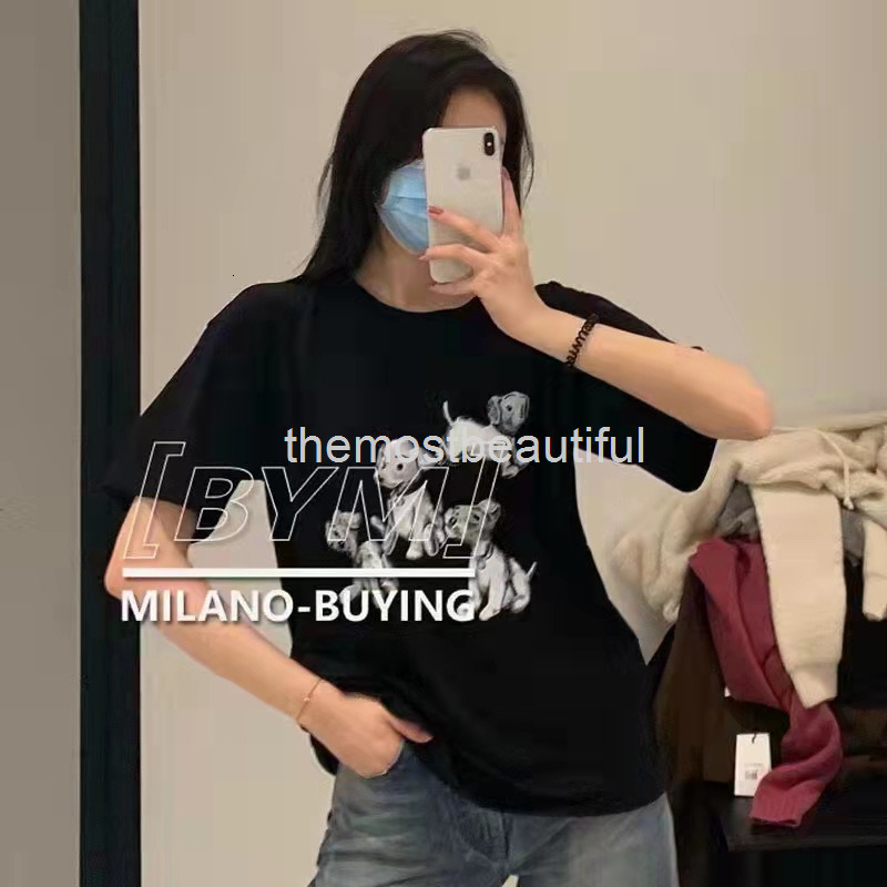 

Women's T-Shirt 22 summer CE puppy cartoon children's fun print short sleeve casual cotton women's T-shirt half, Black