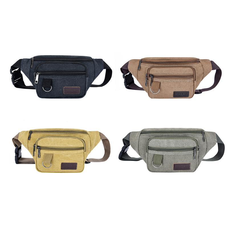 

Waist Bags Vintage Canvas Bag Women Men Multi Pocket Zipper Fanny Pack Sports Chest Pouch Crossbody Outdoor Fishing Sport, Black