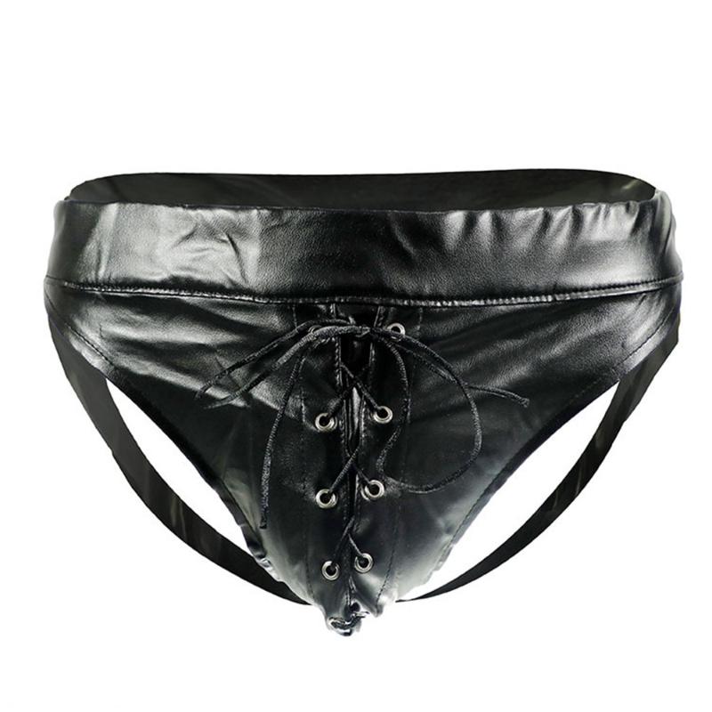 

Underpants Men Sexy Underwear Faux Leather Thongs T-Trousers And Strappy Briefs Men's Panties Wide Elastic, Black;white
