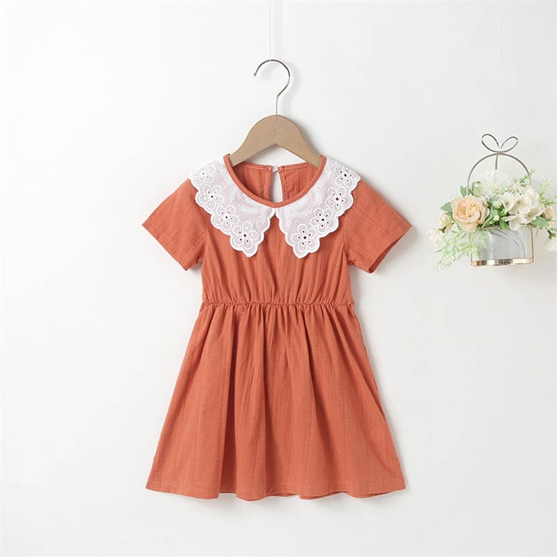 

Summer Arrivals Girls Style Dress Short Sleeve Lave Brick Red Cute A-Line Girl Cake Vestidos 18M-6T 210629