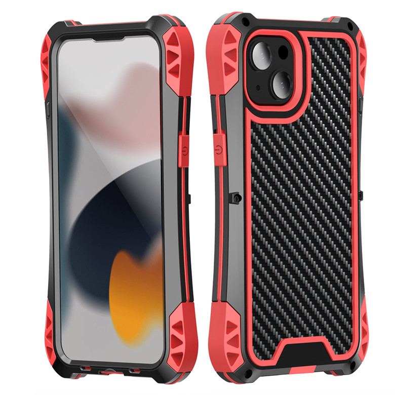 

Aluminum Alloy Case for iPhone 13 Mini 11 Pro Max XR XS 6s 7 8 Plus Samsung S21FE S10 5G S9 Note10 Bumper Waterproof Carbon Fiber Metal Phone Shell Shockproof, Red