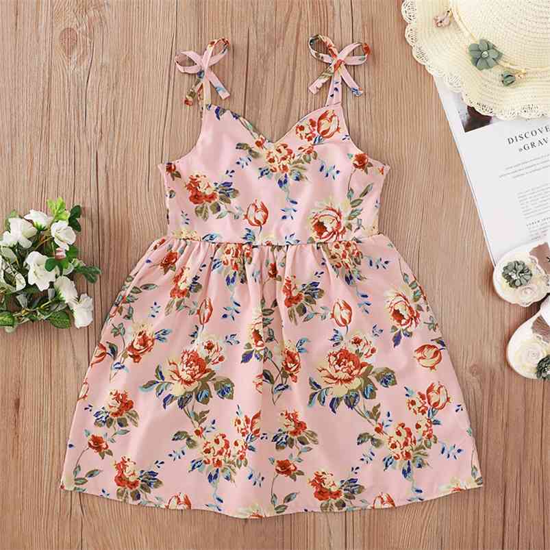 

Summer Girls Dress Strap Print Floral Cute A-Line Girl Vestidos 6M-6T 210629, Pink