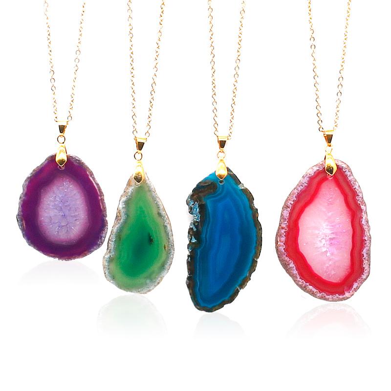 

Pendant Necklaces 5 Color Optional Golden Stainless Steel Chain Natural Stone Random Shape Quartz Necklace Jewelry For Women Gift 1string