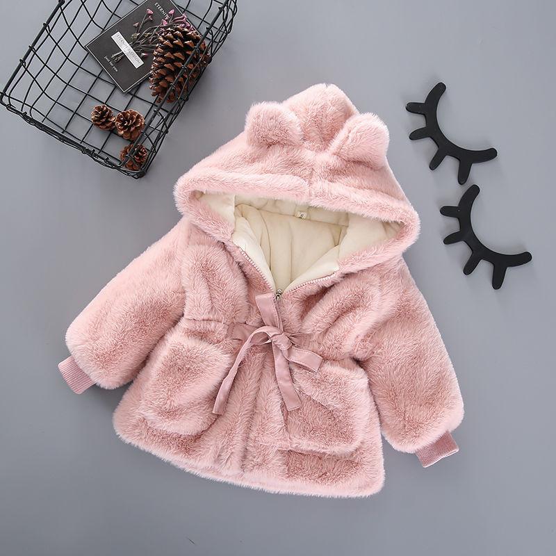 

Jackets Baby Girl Coat Winter Fur Plus Velvet Thick Mink Fluffy Warm Jacket Fashion Solid Color Hooded, Pink