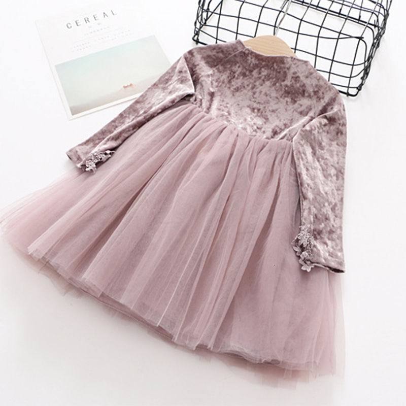 

Girl's Dresses Retail Spring Autumn Girl Embroidery Lace Veet Gauze Long Sleeve Princess Children Clothing E7795 ORJ3, Pink