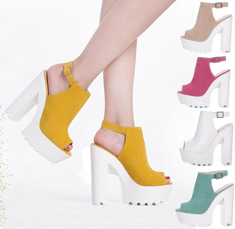 

Fashion Summer Women's Shoes Blue Black Almond Red Yellow Suede Chunky Heel Heels Peep Toe Sandals Casual High Quality, Brown