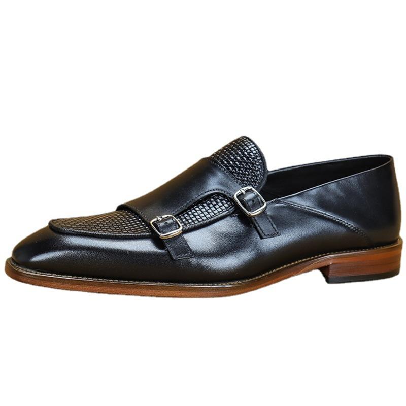 

Dress Shoes 2021 Leather Wedding Brown Men 46 Business Comfortable Office Slip On Square Head Shoe, Black