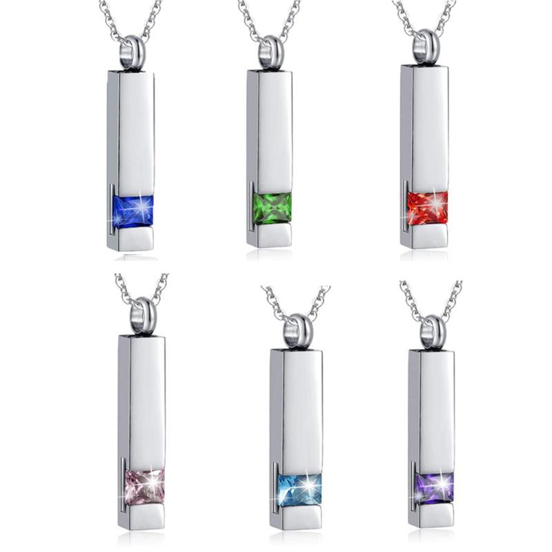 

Pendant Necklaces Unisex 12 Kinds Zircon Decorating Birthstone Cremation Necklace For Ashes Stainless Steel Locket Keepsake Urn, Silver