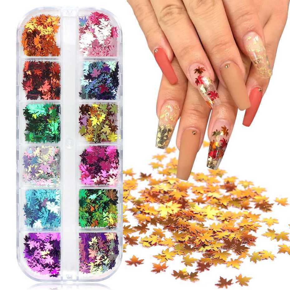 Maple Nail Sequins Summer Autumn 3D Flakes Slices Mirror Sparkly Paillette Tips Holographic Glitter Nail Art Accessories BEFY-1-image-691844344
