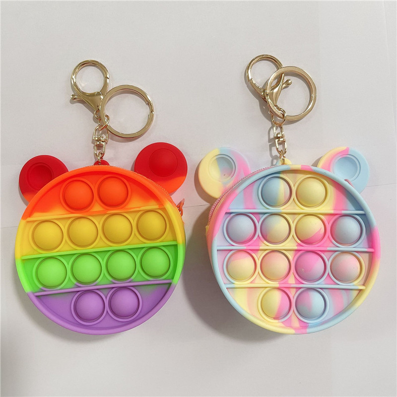 

Rainbow Push Bubble Coin Purse Sensory Fidget Toys Party Favor Silicone Keychain Pop Bubbles Wallet Case Round Storage Bags Pendant with Buc