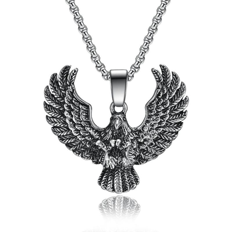 Pendant Necklaces Vintage Men&#039;s Eagle Flying Hawk Necklace Stainless Steel Chain For Men Male Retro Jewelry-image-711187816