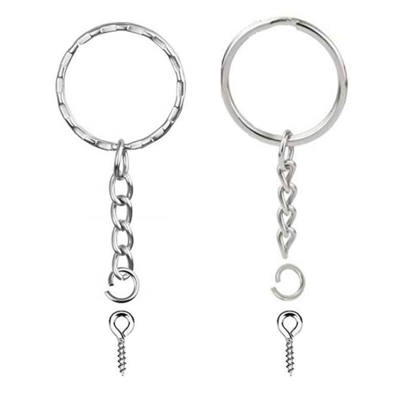 

Keychains 50Pcs Silver Screw Eye Pin Key Chains With Open Jump Ring Chain Extender Pins Split Keyring Jewelry Making Findings