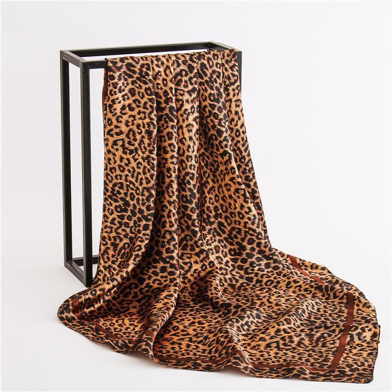 

Yishine Fashion Silk Scarf 90x90cm Sexy Leopard Printed Women Shawl Satin Squares Head Bag Decorative Scarves Shawls, Blue;gray