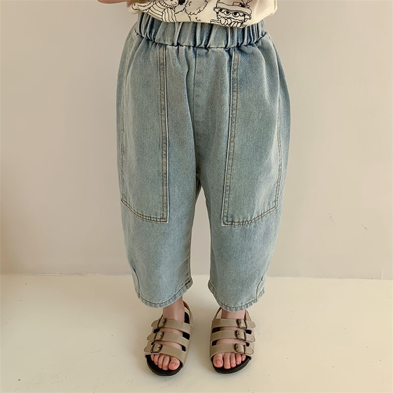 

Spring unisex fashion loose jeans Korean style oversized all-match boys and girls denim pants 210708, Blue
