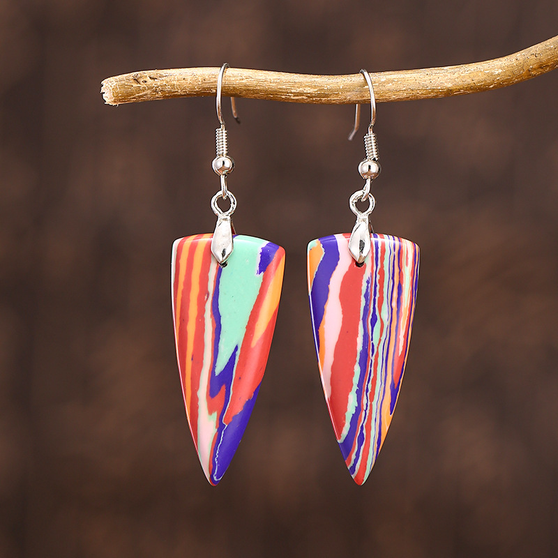 

Newest arrival rainbow color ripple triangle unique emperor stone dangle earrings creative natural stones bohemian female jewelry gifts