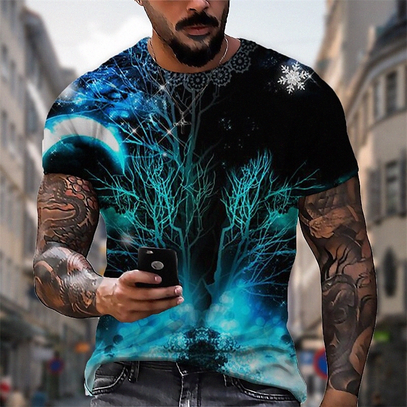 Men's Unisex T shirt 3D Print Graphic Prints Tree Crew Neck Daily Holiday Print Short Sleeve Tops Casual Designer Big and Tall Blue h4KS#