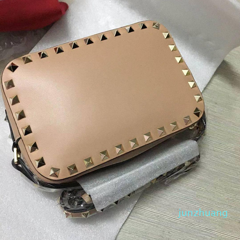 

Designer- clutch bag Gold Rivet Handbags Flat Small black square crossbody bags camera bagred nude Pink red colors