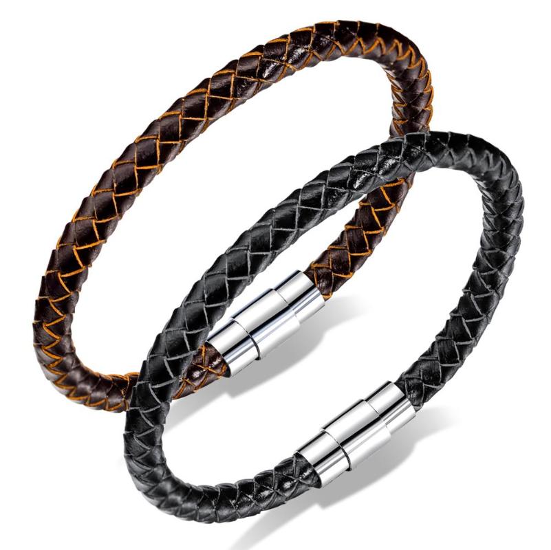 Charm Bracelets Fashion Simple Personality Black / Brown Woven Leather Bracelet Men&#039;s Street Hip Hop Rock Jewelry Gift 3-PH956-image-707213151