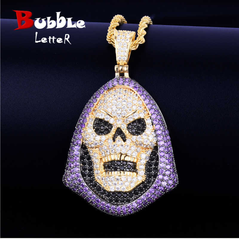 

Skull Pendant Necklace Gold Color AAA Cubic Zircon Hip Hop Rock Jewelry X0707