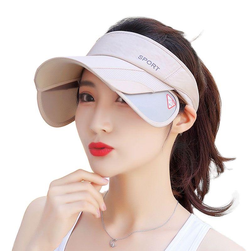 

Wide Brim Hats Golf Hat Summer Sunscreen Korean Version Of UV Protection Face Without Top Pull Plate Empty Retractable Sun, White