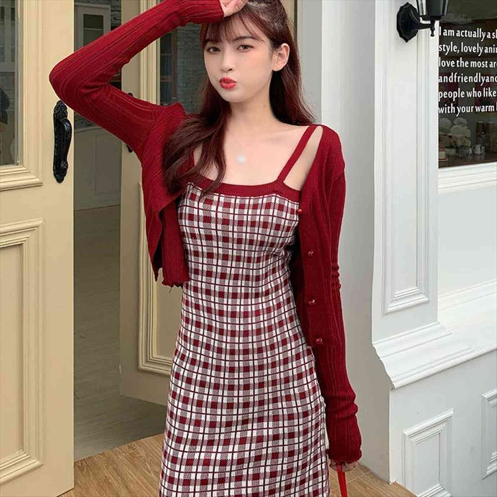 

sling knitted fashion plaid womens dresses slim vestidos backless sleeveless female dress, Black;gray