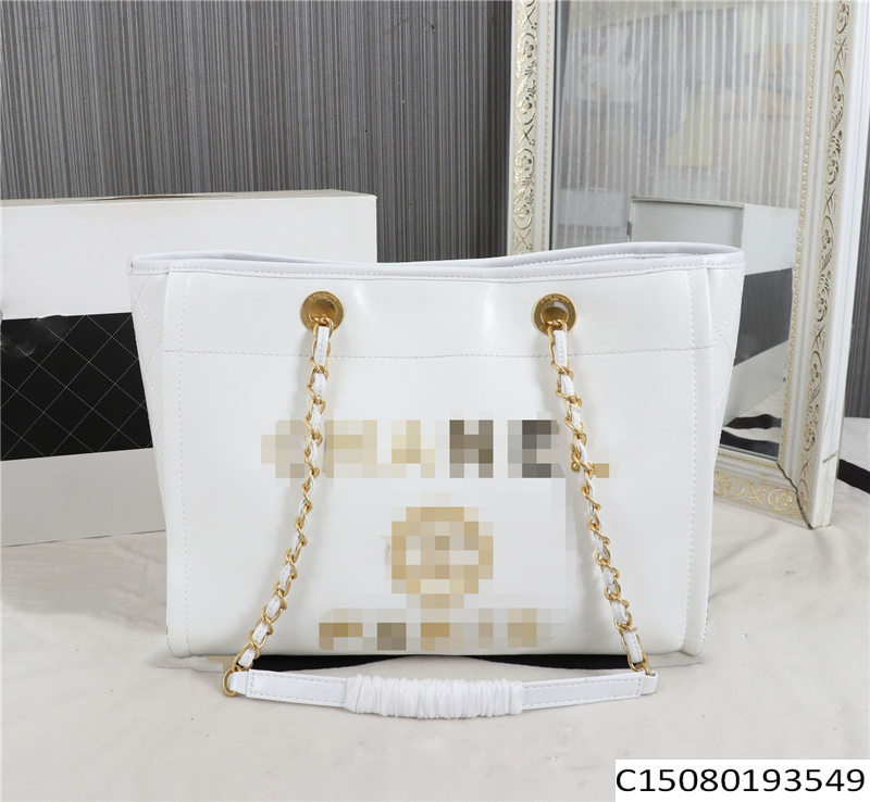 

DEAUVILLE Tote Bag White Leather Gold Chain 2Way Chain Shoulder Hand Bag Size:33X14.5X24CM