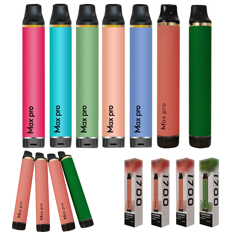 

Max Pro Disposable Vape Pen 1700 Puffs Pre-Filled cigarettes 650mAh Battery Vapor Pod Device e-cig Electronic E Cigarette Multi-colors