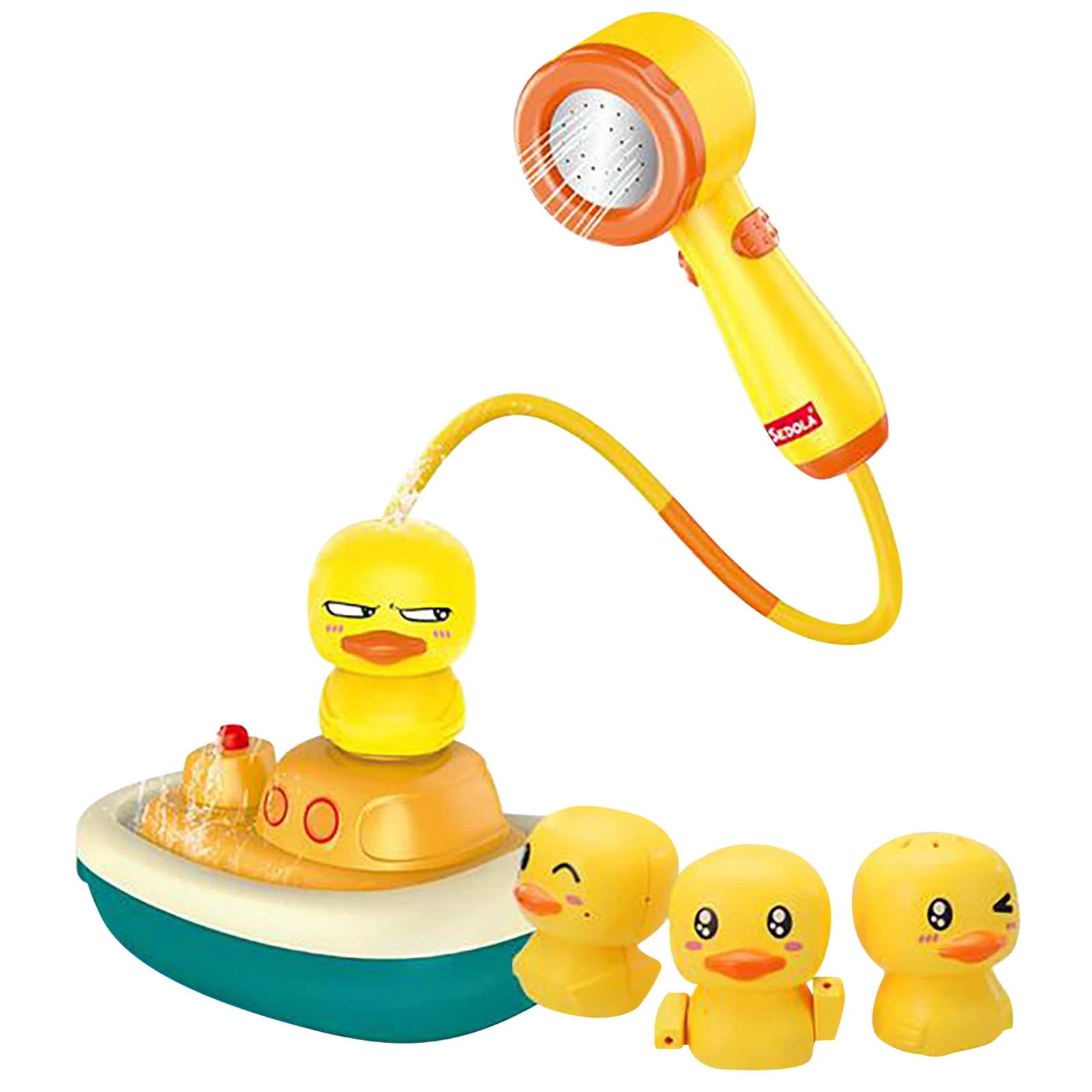 children bath toys cute yellow duck will paddle spray water sprinkled-image-699576508