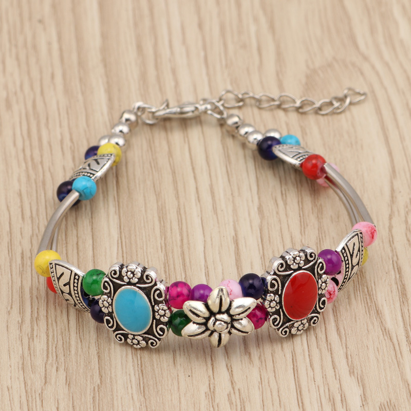 

women's Carved beads Tibetan silver Turquoise Charm Bracelets GSTQB002 fashion gift national style women men's DIY bracelet
