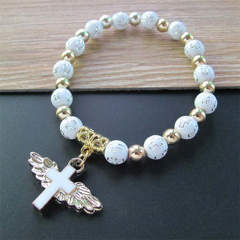 

Religious Bead Angle Wings Cross Bracelets Rosary Centerpiece Sacred Heart Of Mary Mercy Jesus Saint Icons Jewelry 4523 Q2