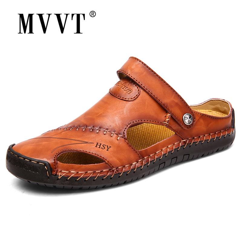 

Sandals Classic Soft Split Leather Men Comfortable Slipper Summer Shoes Comfort Beach Outdoor Sneaker Flip Flops, Black