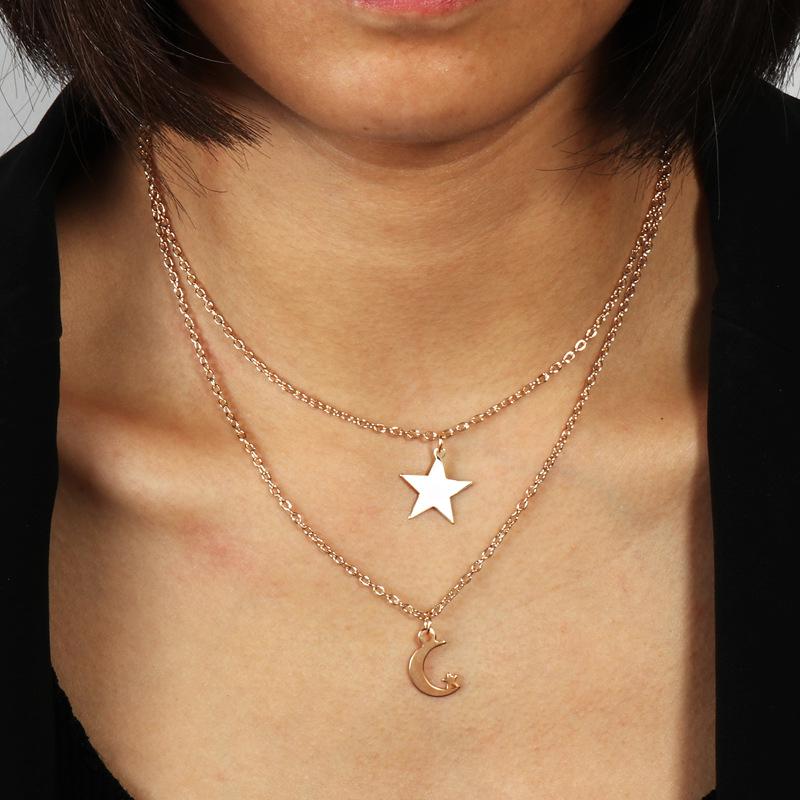 

Pendant Necklaces Bohemia Double-deck Star Moon Necklace Elegant Female Gold Clavicle Chain Accessories Fashion Women's Party Jewelry