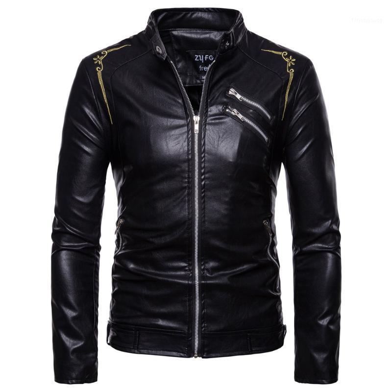 

Men's Jackets ISurvivor 2021 Autumn Leather Jacket Black Brown Fashion Stand Collar Coat Locomotive