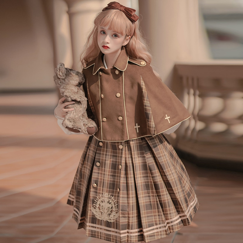 Original Design Little Detective Dress Cloak Set Student Lolita Dress Harajuku Long Sleeve Skirt Student Fairy Tale Lace Skirt-image-734070183