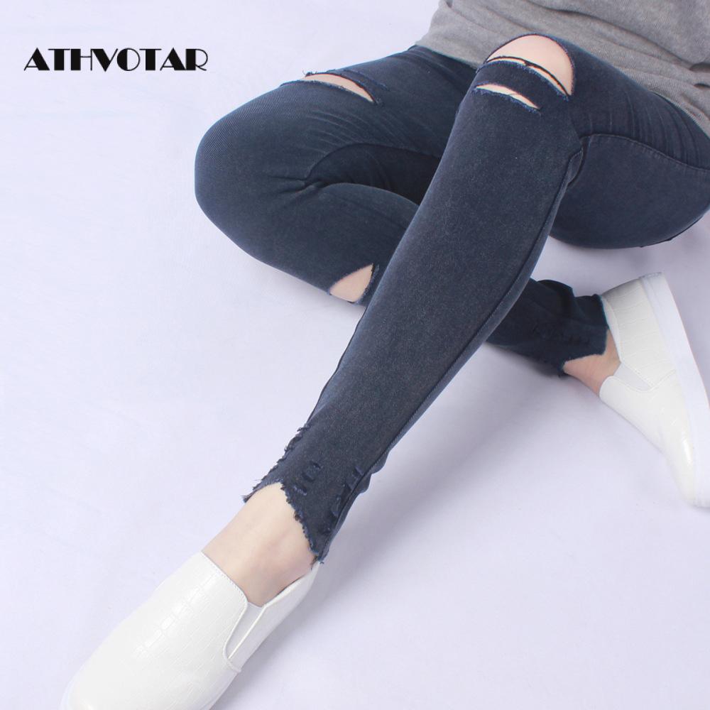 

2011athvotar plus size -5xl hole ripped jeans women jeggings cool denim high waist skinny jeans pants pencil trousers black, Blue