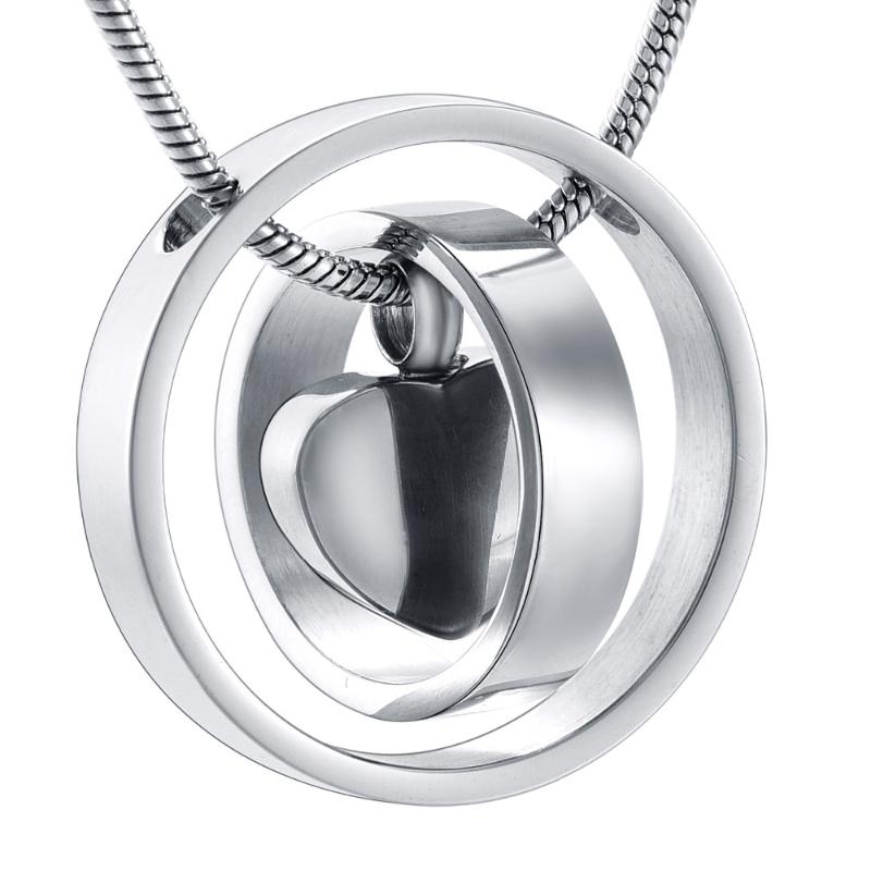 

Mirror Polished Engravable Ashes Heart In Two Circles Blank Urn Necklace 316L Stainless Steel Cremation Pendant Necklaces