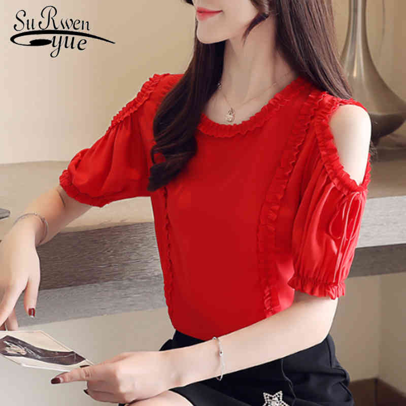 

Fashion women tops and blouses ladies white shirt harajuku chiffon bow Short Solid 4433 50 210521, Red