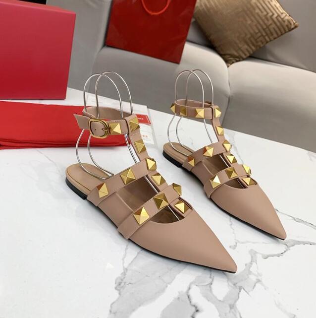 

2021 VG Gold Rivet Sandals Luxury Designers Women Slippers Flat Heel Sliders Calfskin All-match Stylist Shoes 6.5cm High Heels With Box, Color 7