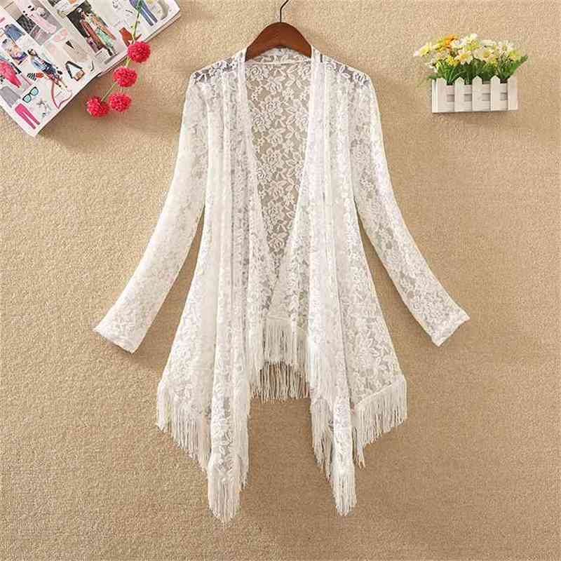 

Summer Irregular Hem Lace Jacket Women Casual Medium Long Tassels Outerwear Thin Plus Size Cardigan Coats Clothing 210525